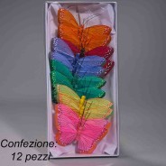 Farfalle colorate su clip 12 Pezzi - 9,5 Cm / Colori misti