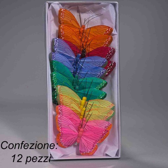 Farfalle colorate su clip 12 Pezzi - 9,5 Cm / Colori misti