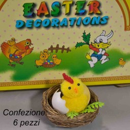 Pulcini con nido marrone 9 Pezzi - 5,5 Cm / Giallo