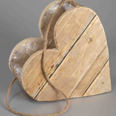 Contenitore in legno a forma di cuore - 27,5x27 Cm / Naturale