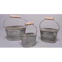 Secchielli ovali in metallo con manici -Set 3 Pezzi