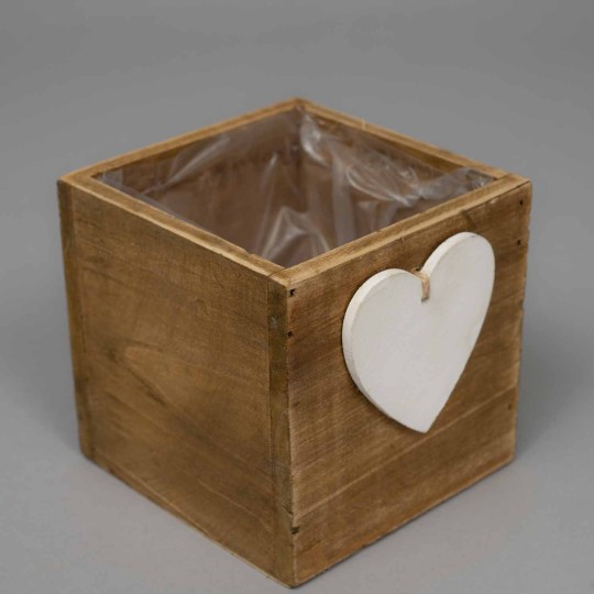 Cassetta decorativa in legno naturale con cuore –12x12x12 cm