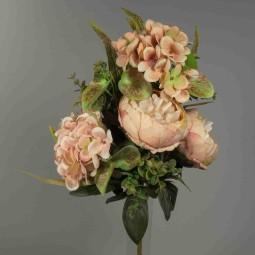 Peonie ed Ortensie in mazzo frontale - 46 cm in vari colori -Beige