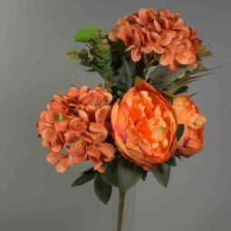 Peonie ed Ortensie in mazzo frontale - 46 cm in vari colori - Arancione