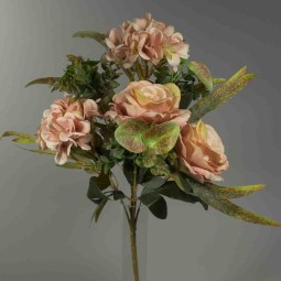 Rose ed Ortensie in mazzo - 46 Cm in vari color - Beige