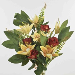 Gigli e rose in mazzo frontale altezza 50 cm in vari colori - Bordeaux