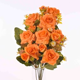 Roselline in mazzo frontale  - 42 Cm 8 steli ramificati in vari colori - Pesca