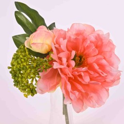 Peonia in pick da 20 cm con infiorescenza e bocciolo in vari colori - Pesca