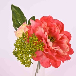 Peonia in pick da 20 cm con infiorescenza e bocciolo in vari colori  -Corallo
